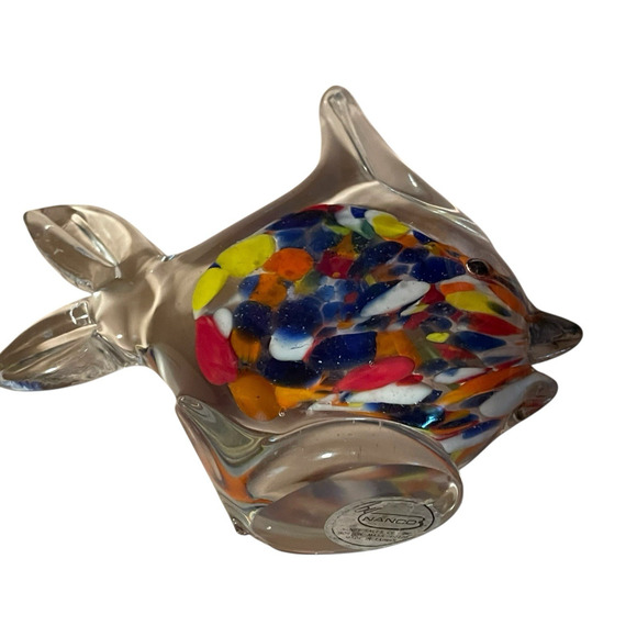Vtg Art Glass Fish Paperweight Figurine Spotted Multi Color NANCO - 5”t 5.5”w - Picture 2 of 13
